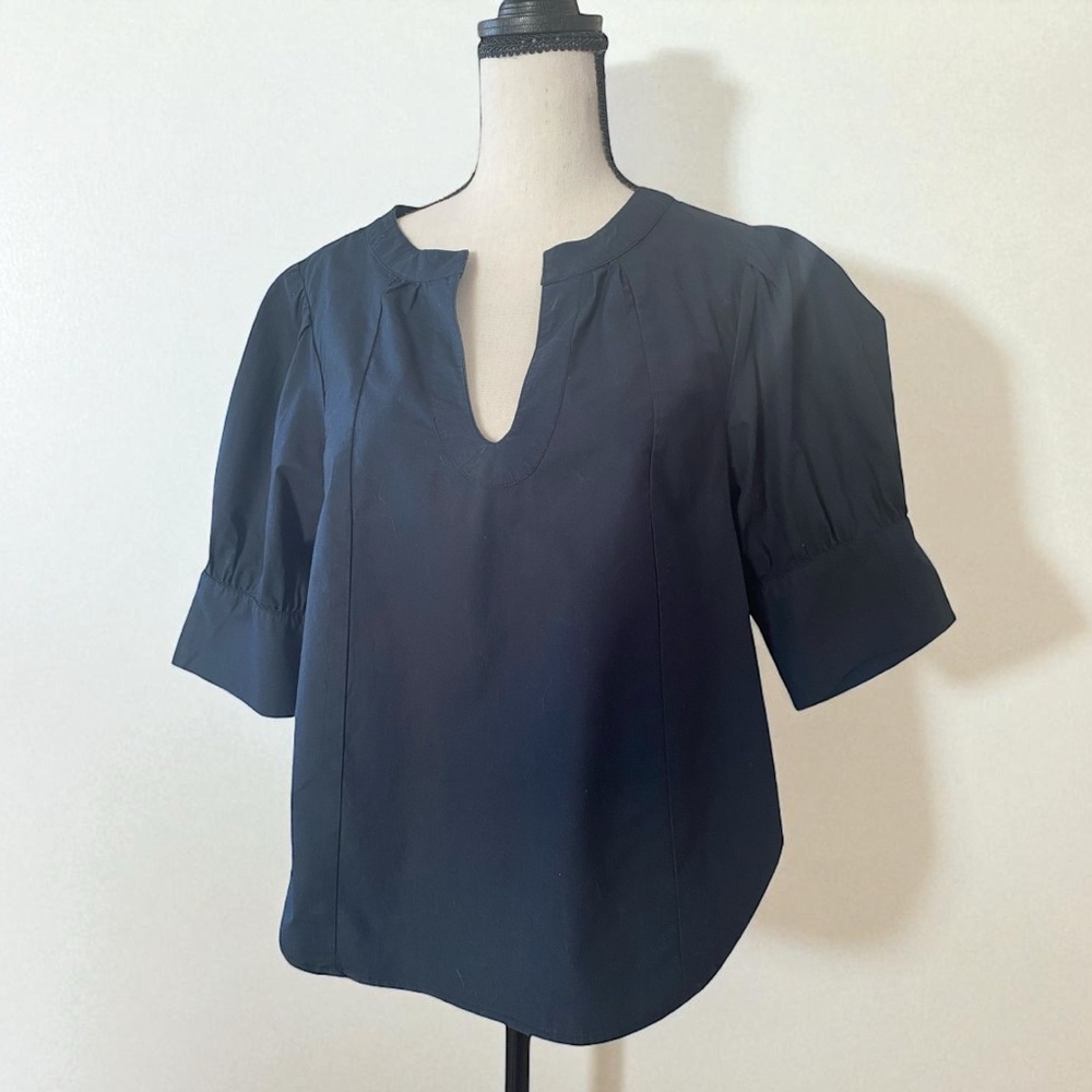 Anthropologie Black Cotton Blouse with Puff Sleeves - Picture 2 of 5